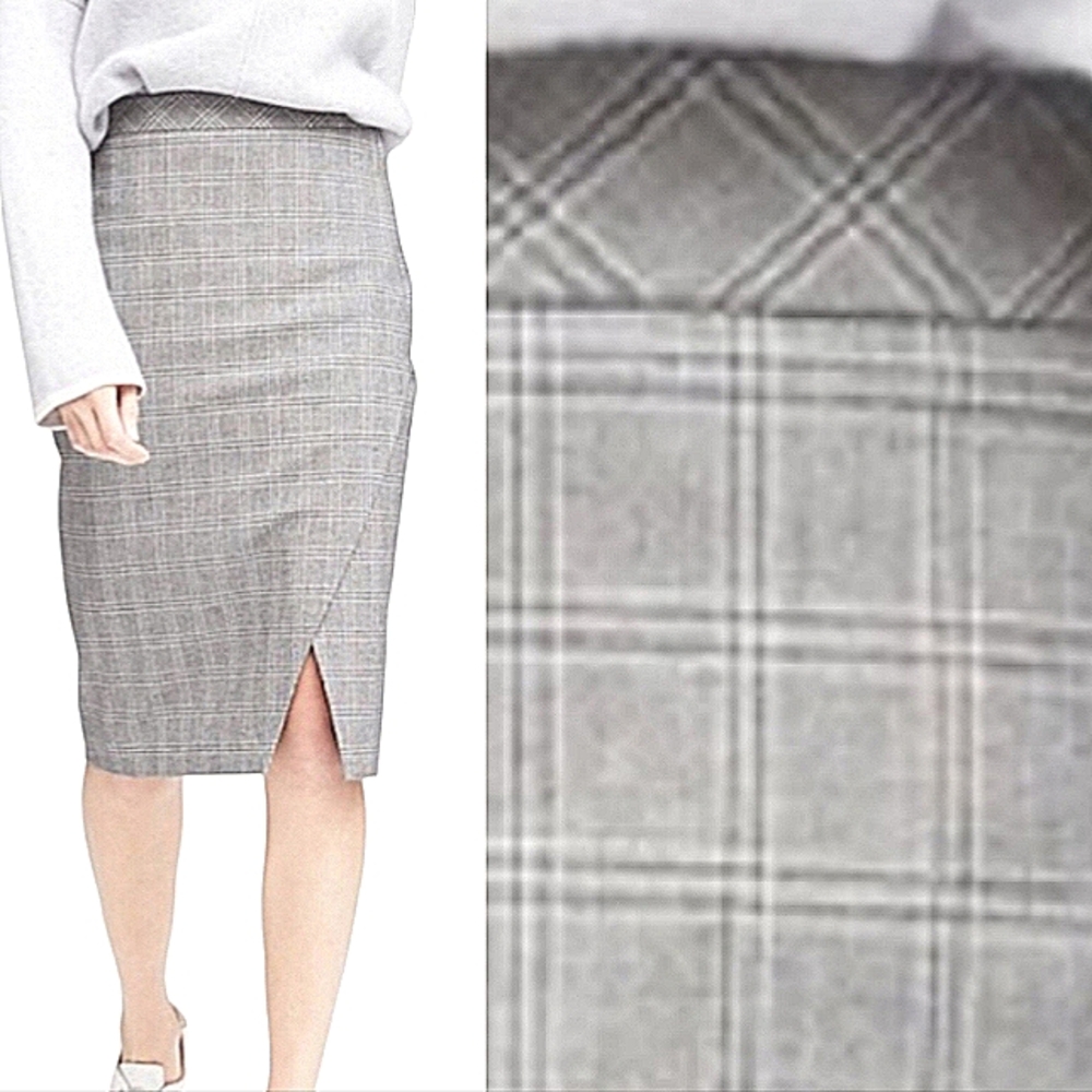 Plaid Bi-Stretch Wrap-Front Pencil Skirt